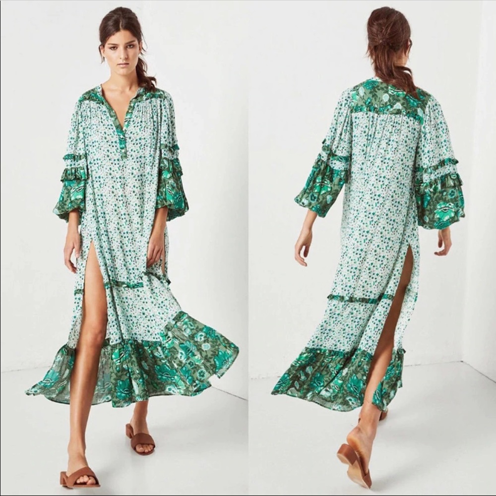 Winona Boho Gypsy Maxi Dress Gown in Ivy Green - Picture 3 of 8